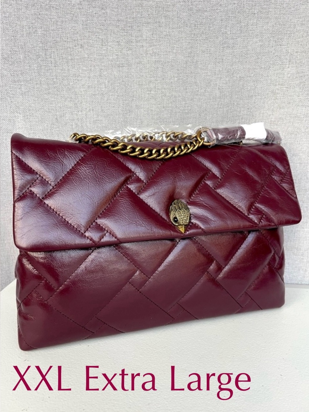 KURT GEIGER Kensington XXL Patent Crinkle Leather Shoulder bag BURGUNDY WINE